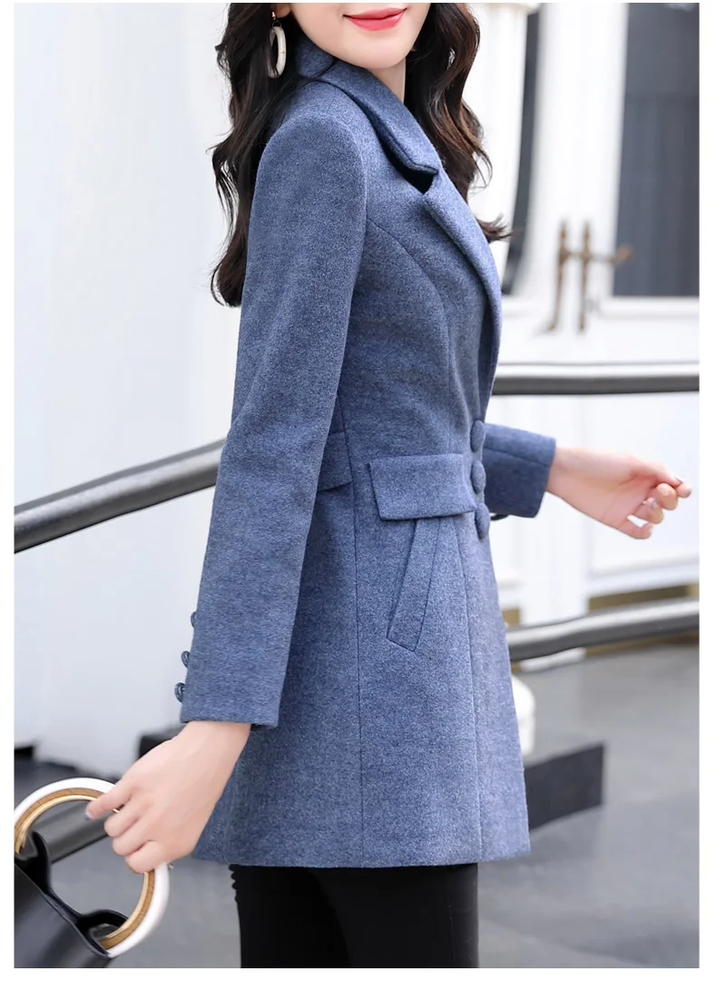 Женская одежда новое зимнее шерстяное пальто 5 однотонное однобортное пальто средней длины с отложным воротником M-3XL размера плюс приталенное Женское пальто