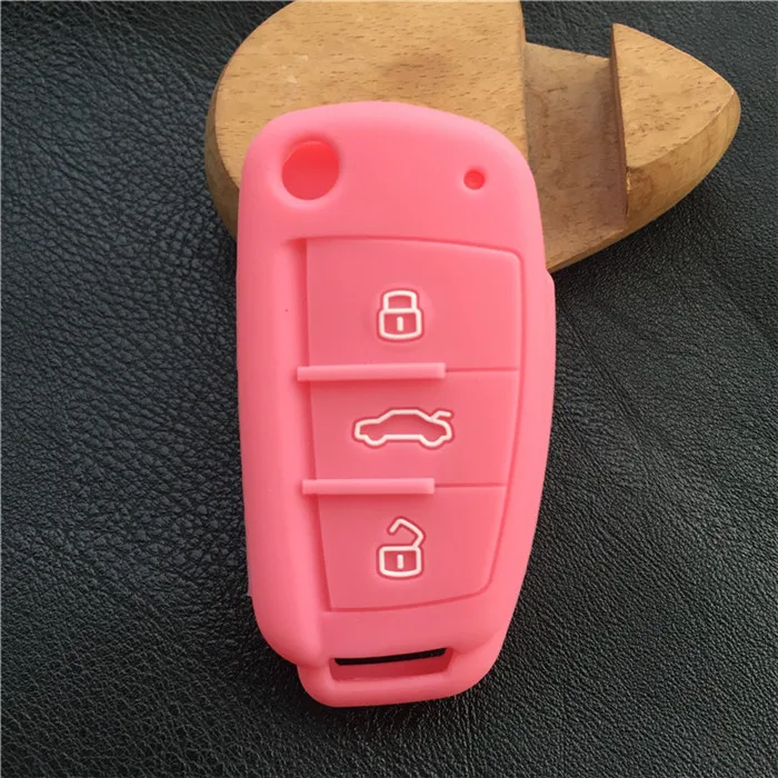 Силиконовые Ключи чехол для Audi Sline A3 A5 Q3 Q5 A6 C5 C6 A4 b6 b7 B8 TT 80 s6 авто Обложка Key Holder протектор Интимные аксессуары - Название цвета: Розовый