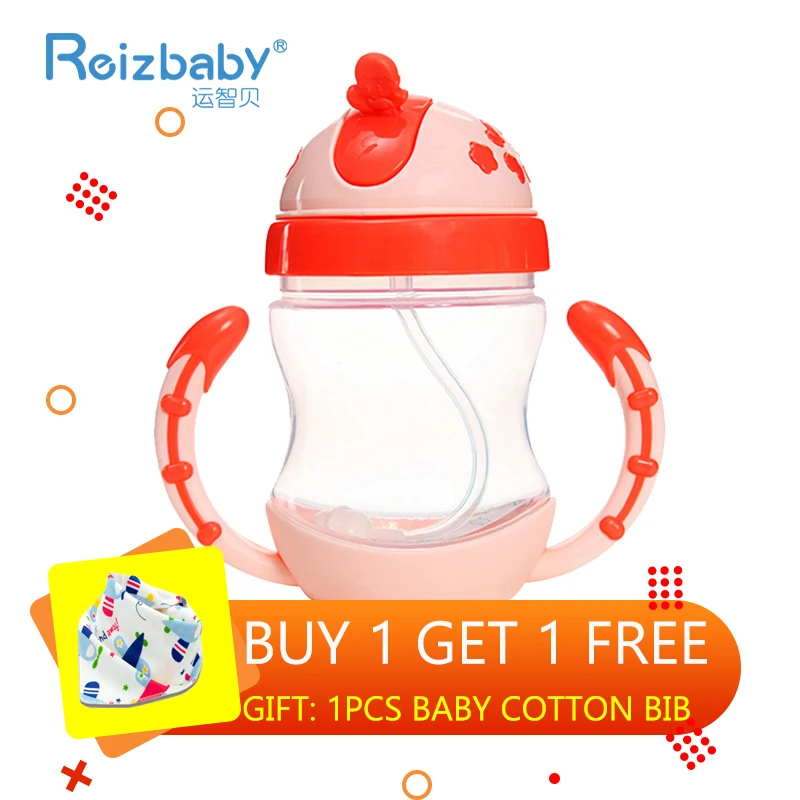 REIZBABY 240ml Cute Baby Sippy Cup with Straw Lid Children Drinking