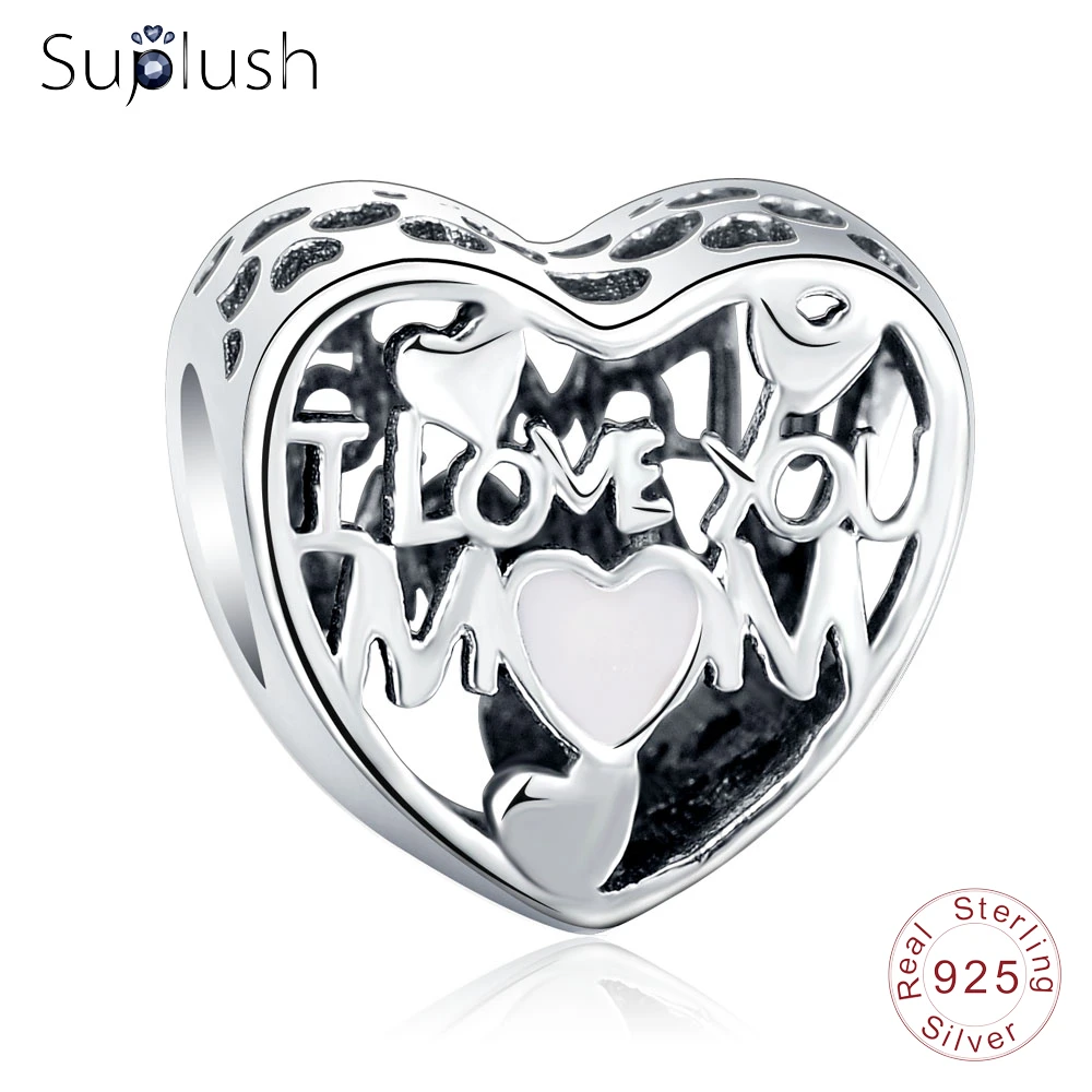 Suplush подлинное серебро 925 пробы &quotLove You Mom бусины в форме сердца для оригинальной