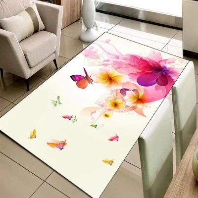 

Else White Pink Flowers Yellow Floral Butterfly 3d Print Non Slip Microfiber Living Room Decorative Modern Washable Area Rug Mat