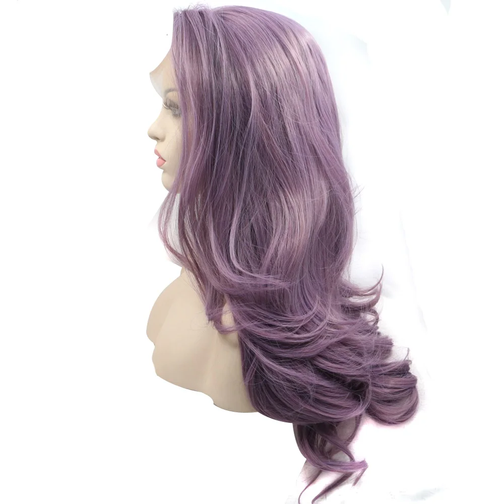 Marquesha модные синтетические парики на шнурках спереди длинные волнистые Лавандовые фиолетовые кружевные передние парики для женщин