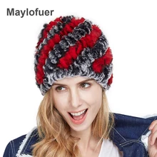 Теплый Подлинная Трикотажная Рекс Кролика Меховая Шапка Натуральный Мех Кролика Шапки Моды для Женщин Шапочки Головные Уборы Различные Цвета