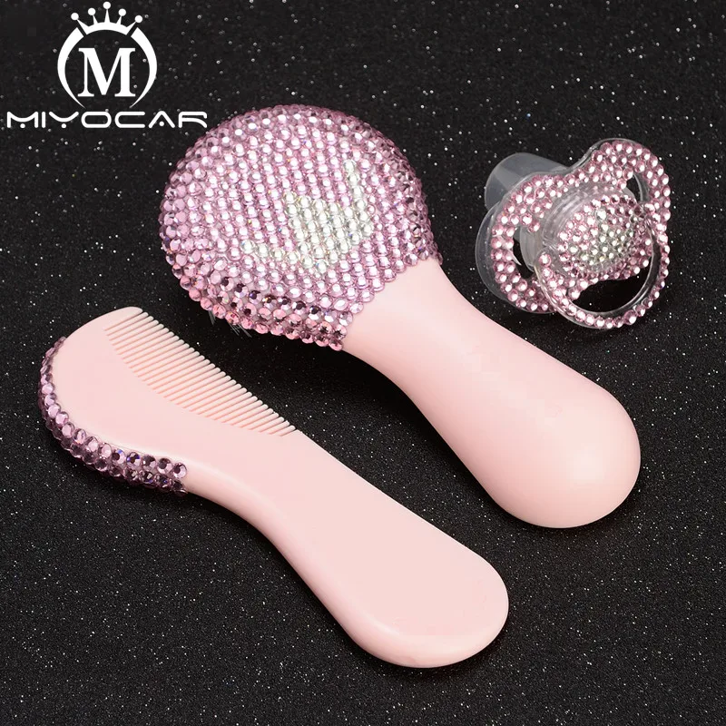 MIYOCAR beautiful set of safe Prince Princess baby comb and bling pink white crown baby pacifier ideal gift for baby shower