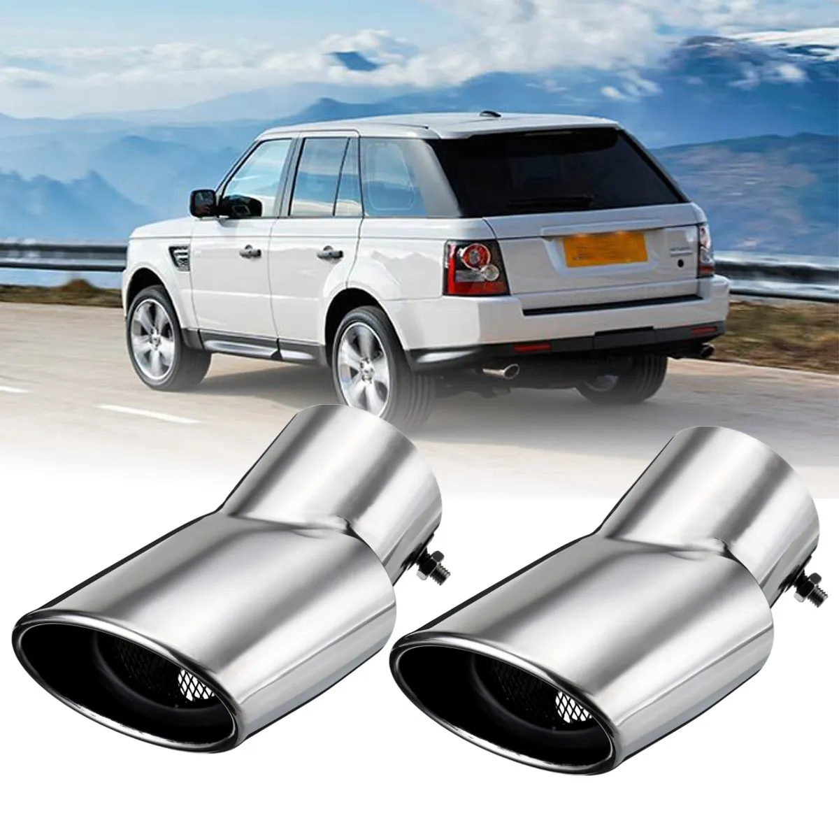 

2Pcs Chrome Stainless Steel Exhaust Muffler Tail Pipe For Land Rover Sport 2002-2010