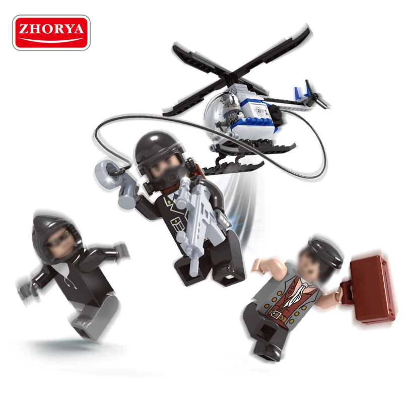 

Zhorya 122PCS Blocks Bricks Helicopter SWAT Police Chasing Robbers Mini-figures Kids Educational Model DIY Legoings Toys For Kid