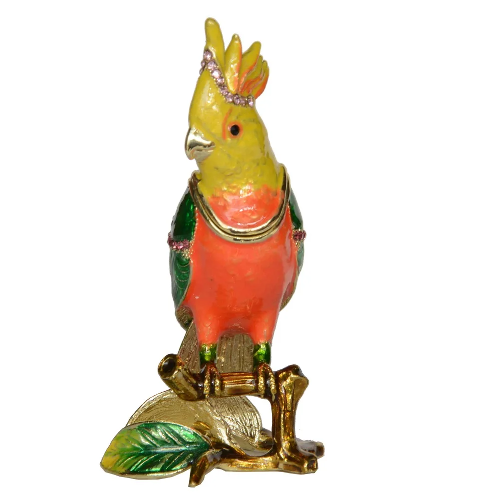 Sunflower Parrot Trinket Box, Metal Jewelry Box, Bird Figurine, Creative Gifts, Necklace Holder
