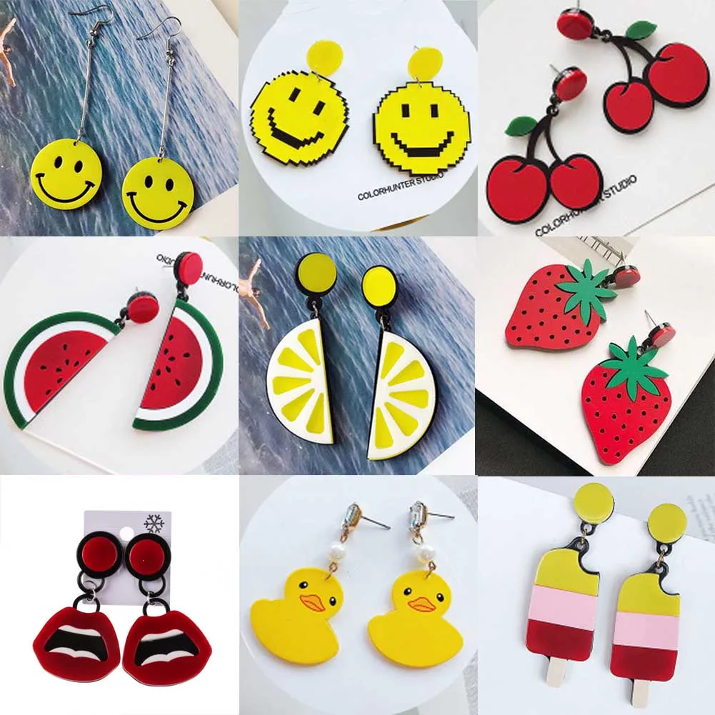 

Many New Designs Fruit Month Small Acrylic Stud Earrings For Women Night Club Punk Jewelry Accessories