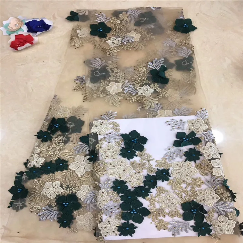 

2018 High Quality Handmade Beaded Lace Fabric, 3D Pearls Lace Fabric Applique Tulle Net Lace Materials For Party A1087-1