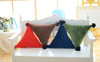 

6 colors 50cm triangular plush pillow cushion throw pillow with wool balls sofa back cushion chair couch car nap pillow