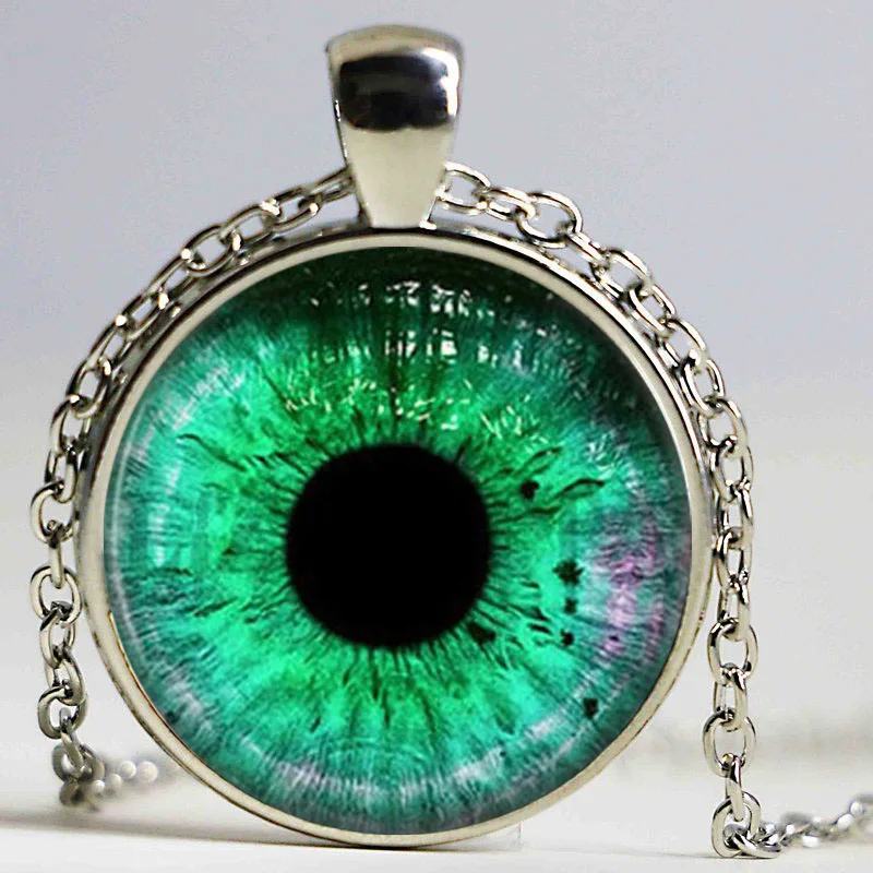 Art Glass Green Eye Necklace Glass Dome Art Picture Pendant Photo