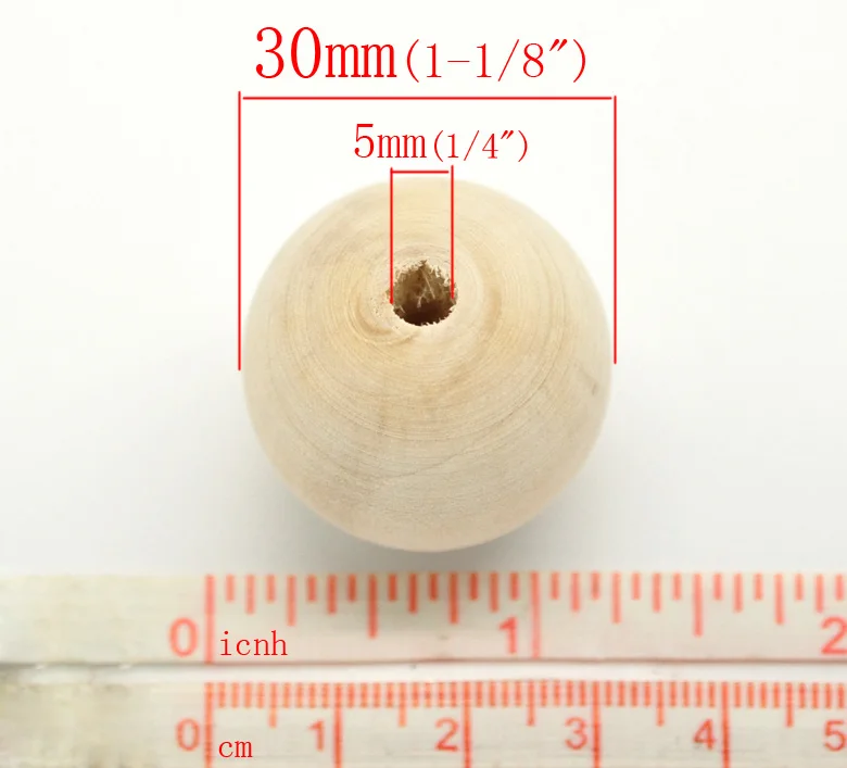 LASPERAL DIY 5-500 шт. натуральные круглые деревянные бусины для изготовления ювелирных изделий Spacer Бусины для поделок DIY 25/20/7/16/30/10/18/12/14 мм - Цвет: 30mm 20PCs