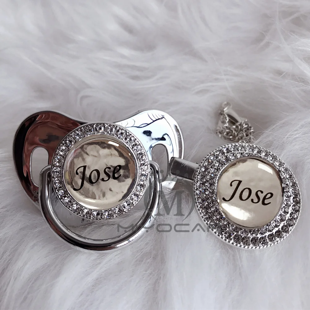

MIYOCAR Personalized any name can make silver bling pacifier and pacifier clip BPA free dummy bling unique design P9