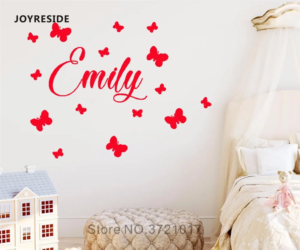 

JOYRESIDE Personalized Name Butterfly Wall Decal Vinyl Sticker Home Decor Girls Bedroom Wall Decal Interior Design Mural A567