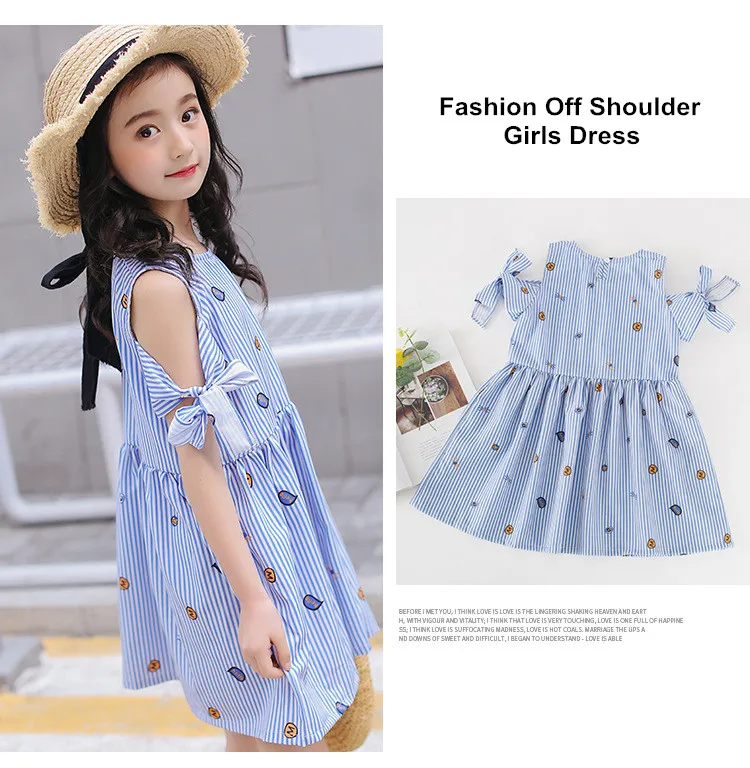 Kids Girls Off Shoulder Bowknot Sleeve Dress 12