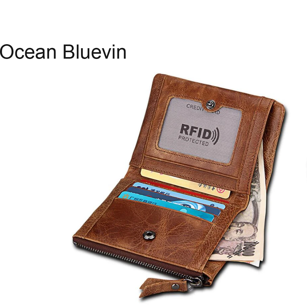Океан BLUEVIN натуральная Для мужчин кожаные кошельки Для Мужчин's Винтаж Crazy Horse кожаный бумажник Для мужчин; держатель для карт кошелек анти-