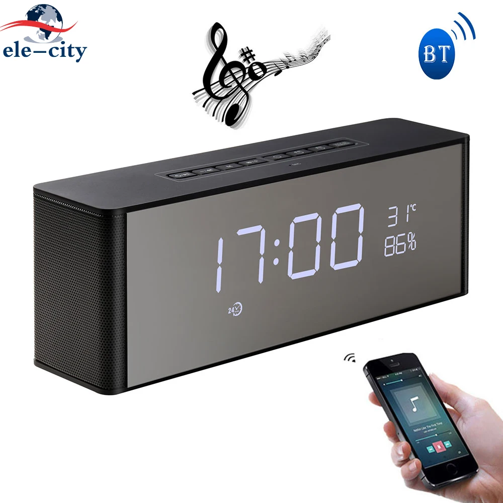 

2018 Stereo Bluetooth Speaker Wireless Smart LED Alarm Loudspeaker Subwoofer for home audio system for xiaomi FM Radio with Mic