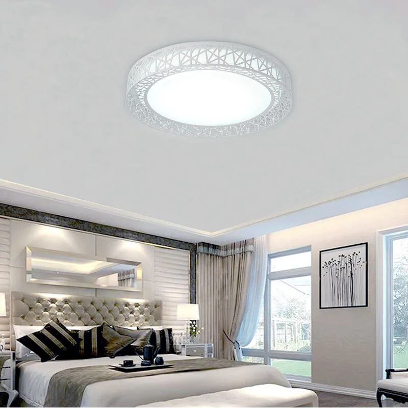 Современные светодиодные потолочные лампы для спальни гостиной железный светильник домашний декоративный черный/белый круглый Птичье гнездо потолочный светильник