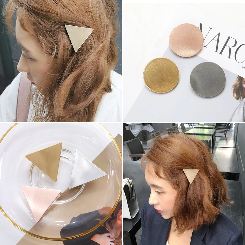 

Minimalist Korean And Japanese Hair Accessories Metal Triangular-Cut Or Circle Hairpin Contracted Temperament Clip