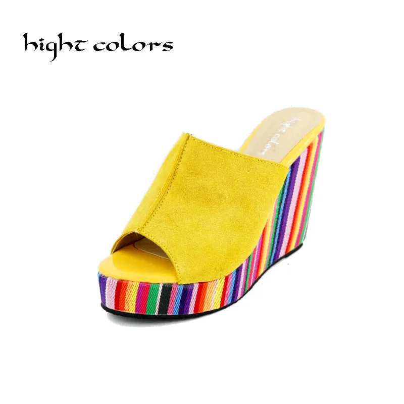 

31~43 Size hight colors Brand Summer Women Slides Woman New 2017 high Heels Slippers Mixed Colors Women's Wedges Shoes