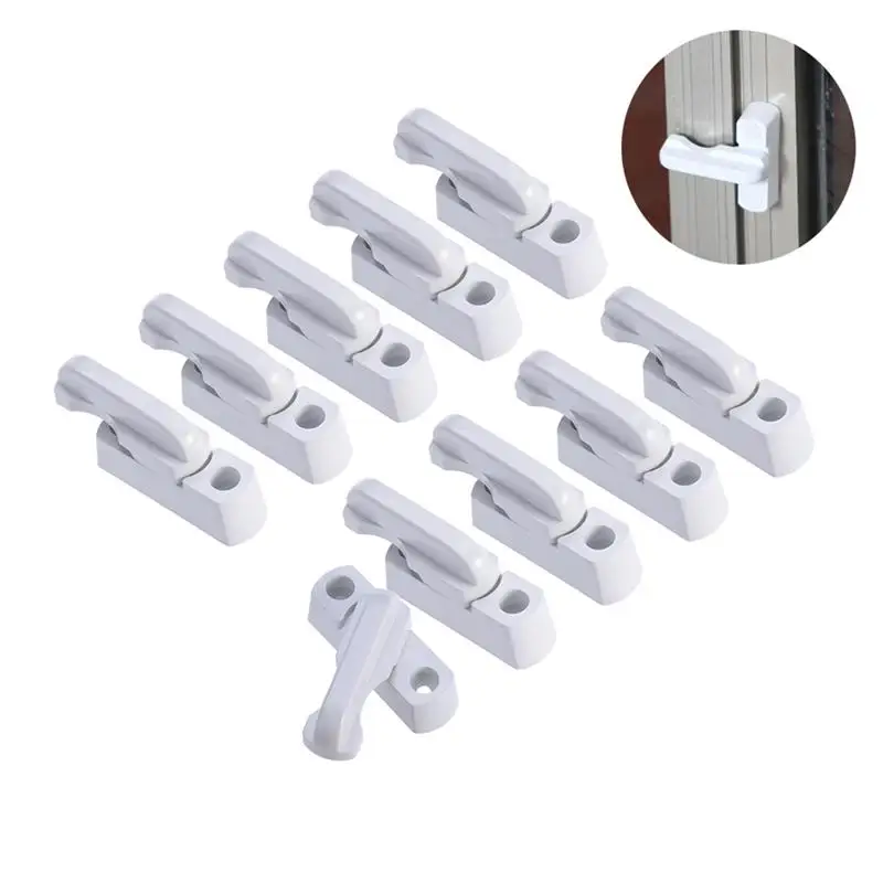 

10pcs Extra Security UPVC Window Lock Plastic UPVC Windows Door Sash Jammers Extra Security Lock(White)