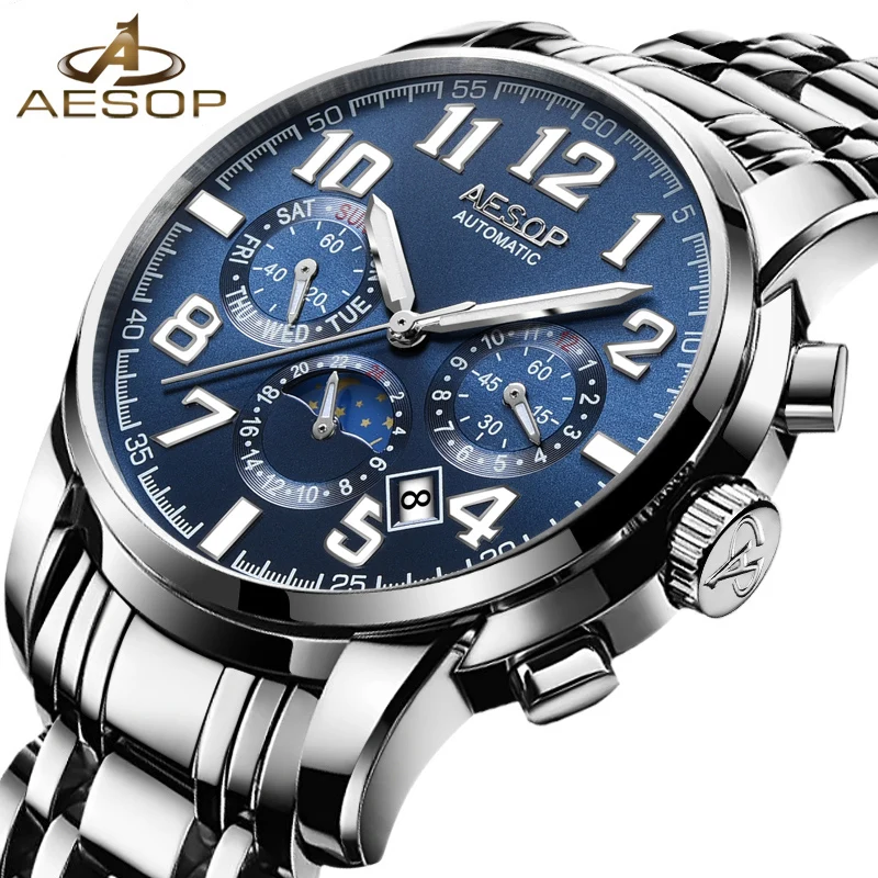 

AESOP Watch Men Automatic Mechanical Wristwatch Stainless Steel Shockproof Waterproof Male Clock Relogio Masculino Hodinky