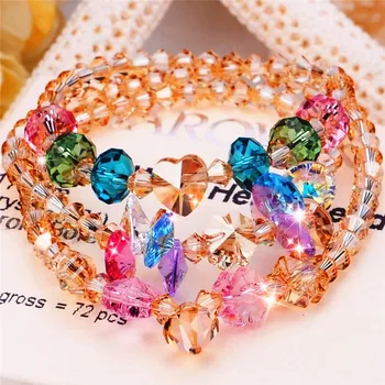 

SWANJEWELRY New Handmade DIY 3 Stand Multilayer Champagne Crystal Bracelets Trendy Elegant Heart Women Girls Wedding Accessories