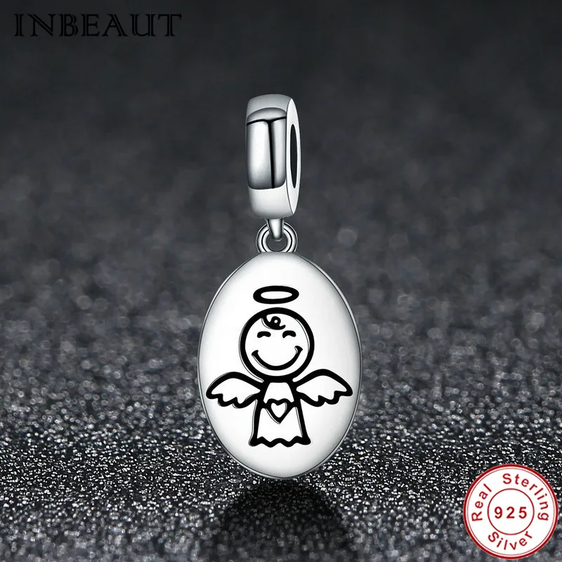 

Silver Guardian Angel Charm Beads fit Pandora Bracelet 100% Real 925 Sterling Silver Smiling Fly Angels Pendant for Necklace