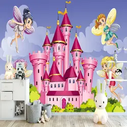 Else голубое небо зеленый цветочный розовый замок, феи 3d принт мультфильм Очищаемый декор для стен дети фотообои для детской комнаты обои