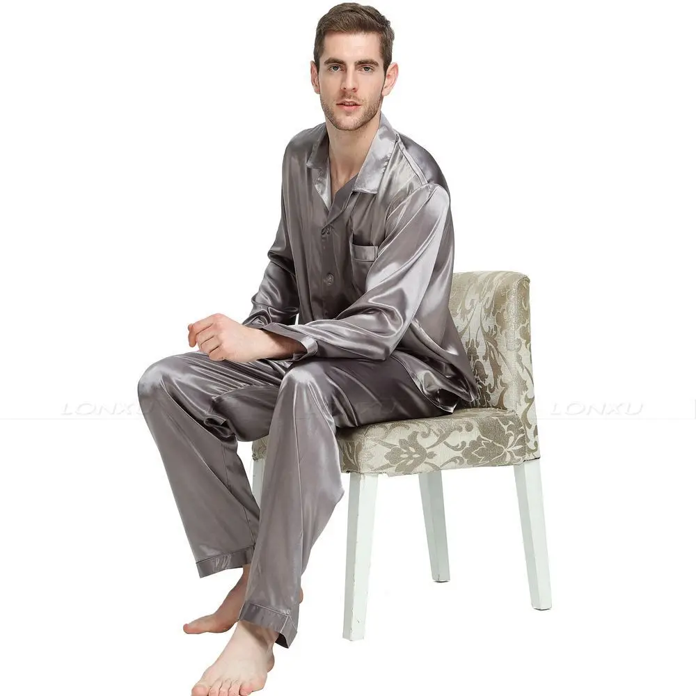 mens christmas pjs Mens Silk  Satin  Pajamas  Set   Pyjamas  Set   Pjs   Sleepwear  Loungewear  S, M ,L ,XL,2XL,3XL,4XL Plus Size__Fits All Season mens short pjs Pajama Sets