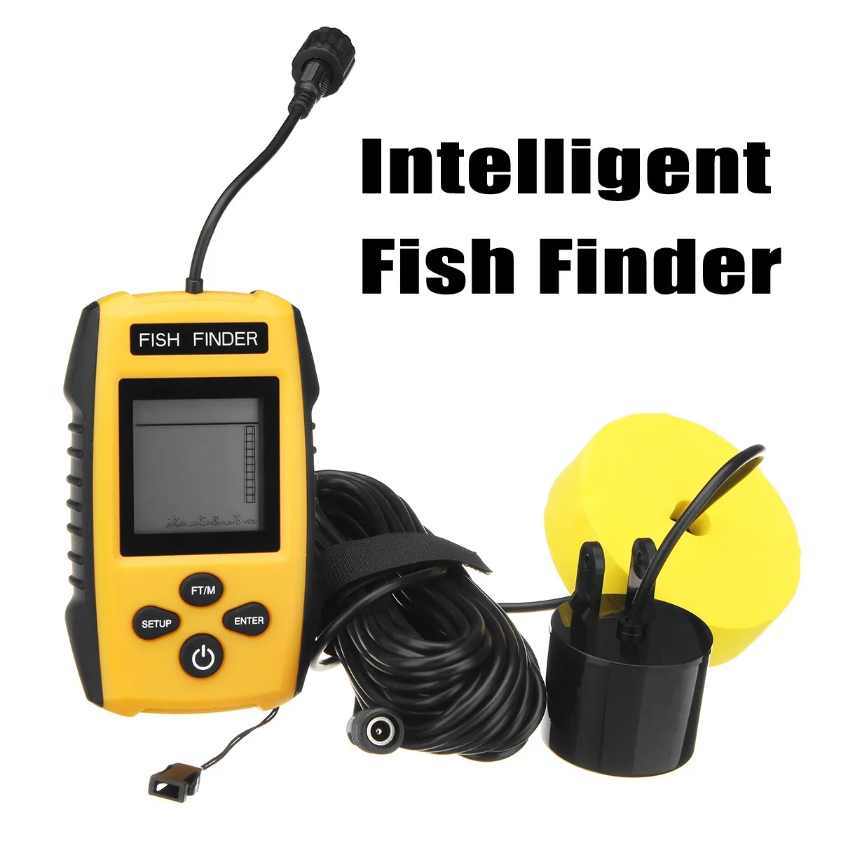 

FF1108-1 Portable Sonar Alarm Fish Finder Sounder 200KHz LCD Blue Color Screen 0.6-100M Transducer Sensor Depth Finder Water