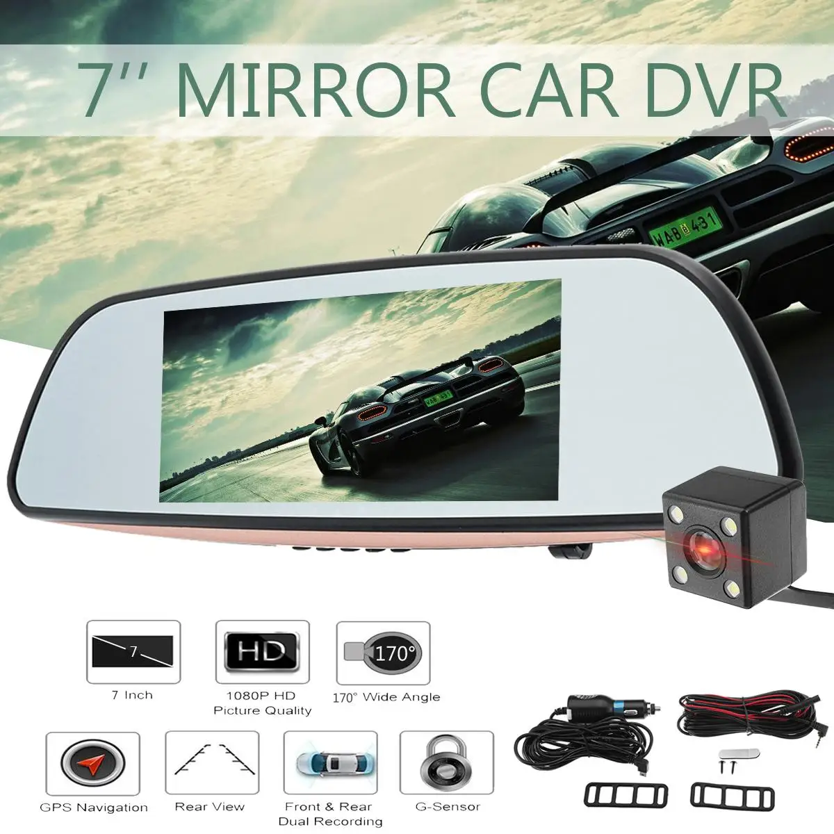 KROAK 7 1080P HD Car DVR Mirror font b Camera b font Video Recorder Rear View