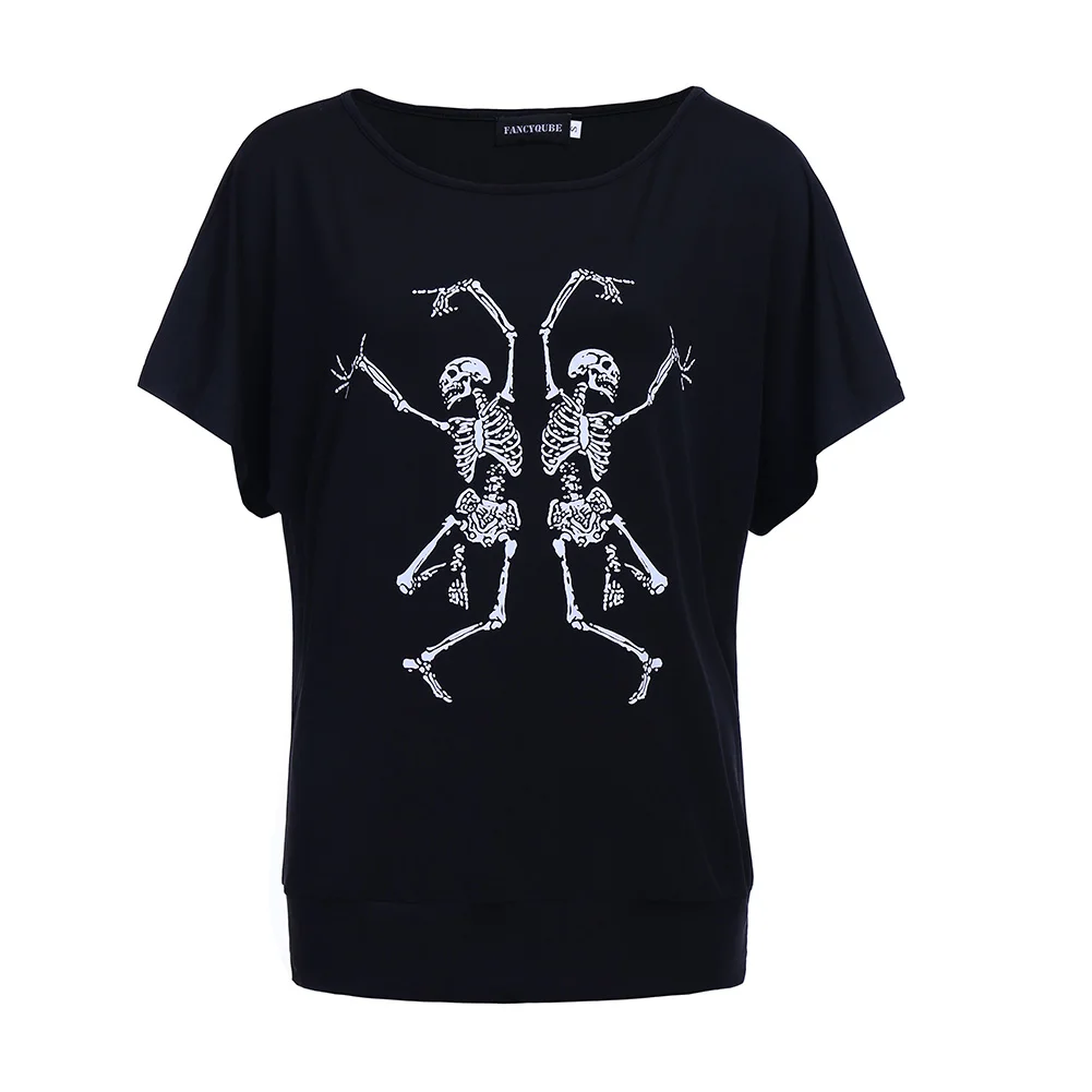 2017 Fashion Women T shirt Two Funny Skull Printed Shirt Summer Tops