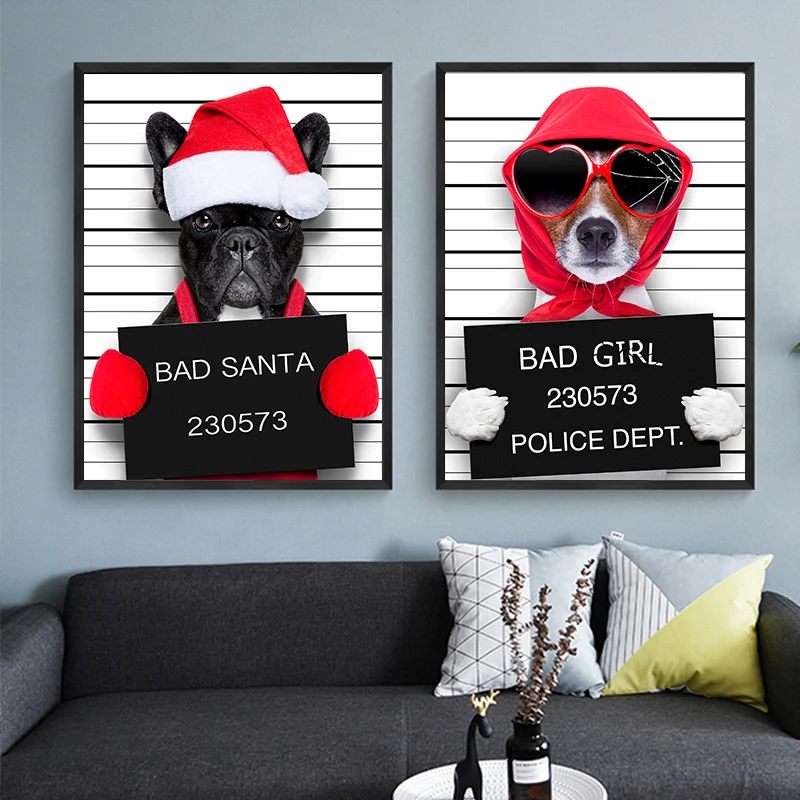 

Animal Pictures Decor Children Room Creativity BAD GIRL Funny Dog Nordic Posters Printing Modern Canvas Paintings Wall Art