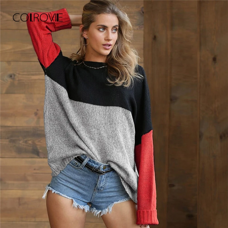 COLROVIE Colorblock Workwear Longline Women Sweater 2018 Autumn Sexy Female Pullovers Jumper Highstreet Casual Lady Sweaters COLROVIE Colorblock Workwear Longline Women Sweater 2018 Autumn Sexy Female Pullovers Jumper Highstreet Casual Lady Sweaters