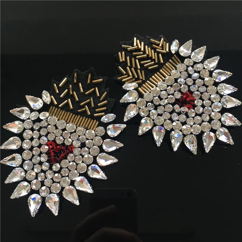 

1023-22 pineapple handmade applique rhinestones bead embroidered trim badge fringe DIY sew patch bridal applique