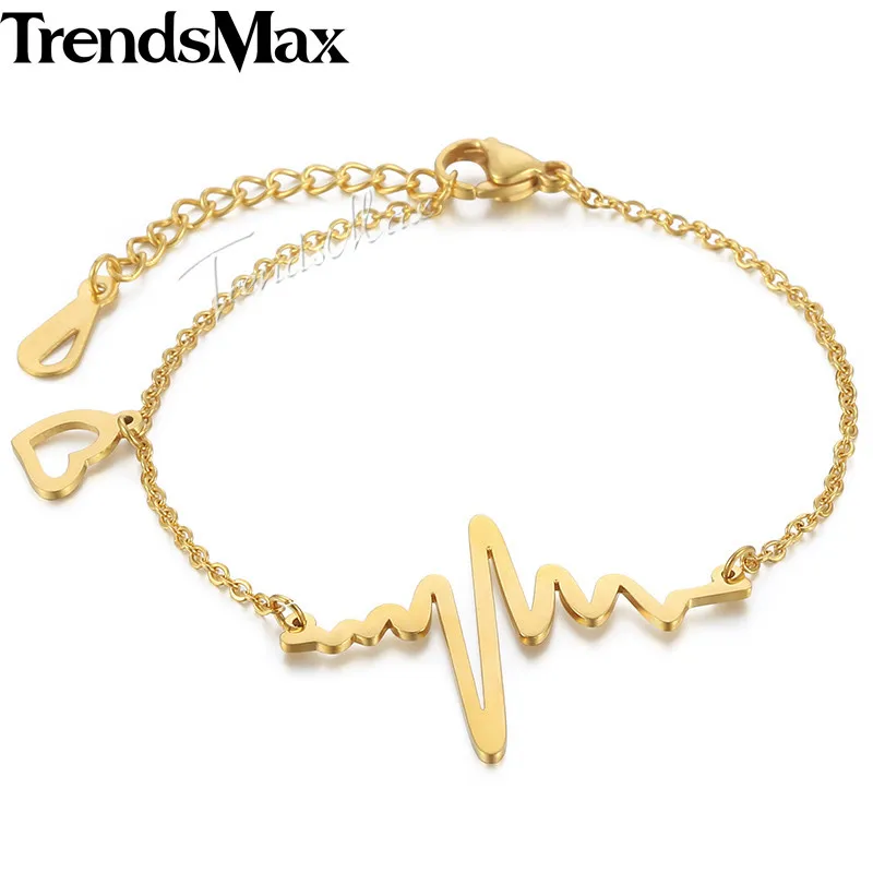 

Women's Bracelet Gold Silver ECG EKG Heartbeat Charm Stainless Steel Bracelet For Woman Jewelry 2018 Gifts Dropshipping KKBM150