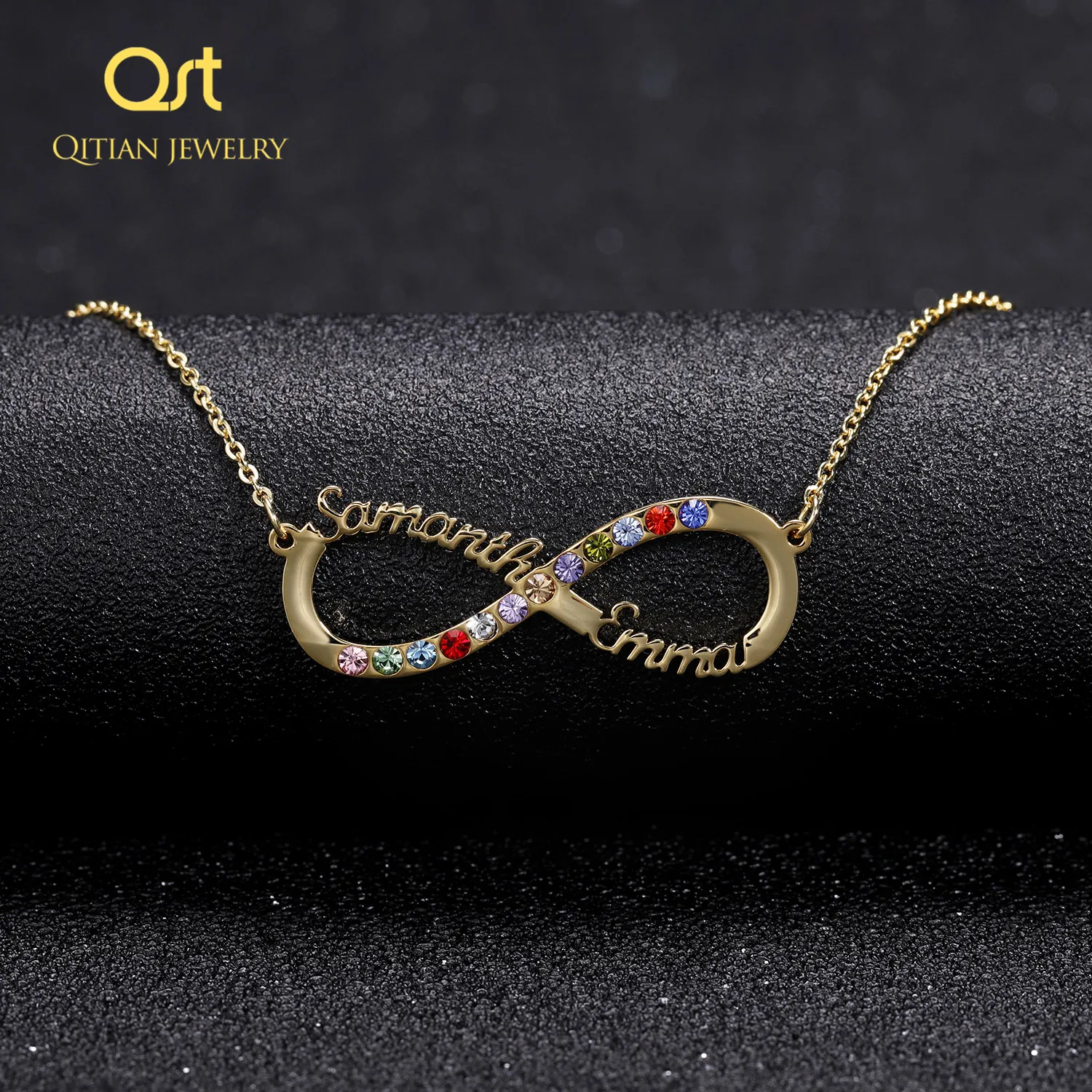 

Infinity Name Necklace Cristal Gold Color Stainless Steel Choker Zirconia Custom Necklaces Infinity Pendant Love's Gift