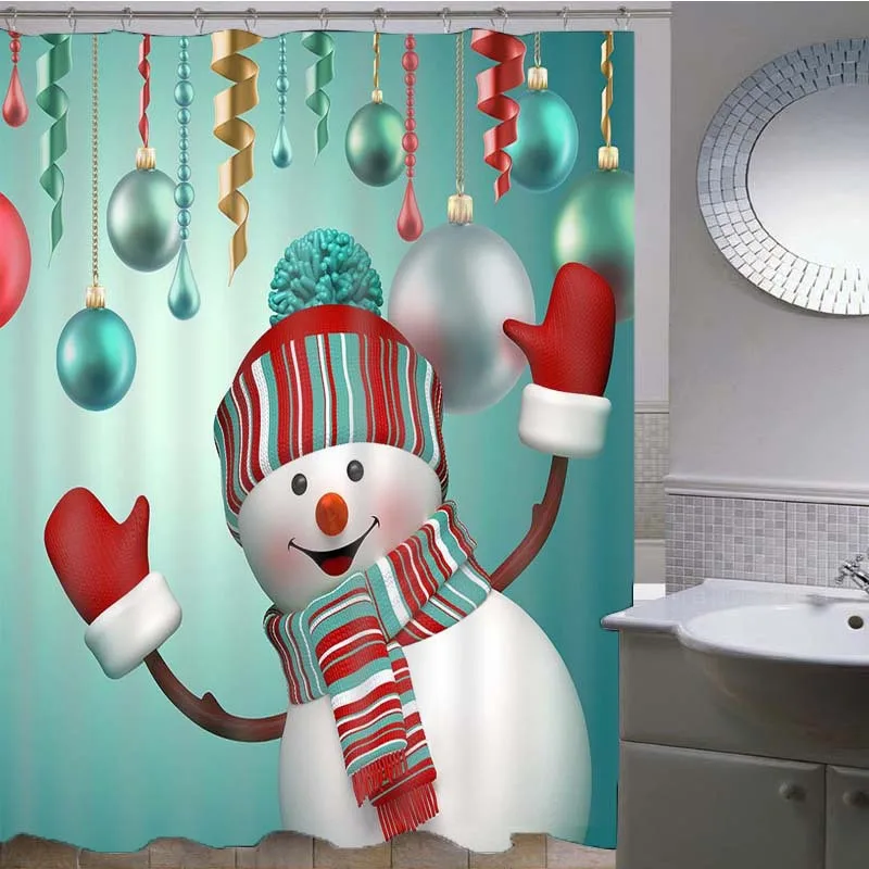 

Christmas Bath Curtain 3D Cartoon Digital Bathroom Christmas Snowman Lovely Elements Waterproof Bathroom Curtains