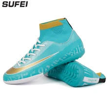 sufei Men High Ankle Football Boots Superfly Soccer Shoes TF Turf Kids Indoor Futsal Training Athletic Soccer Cleats 