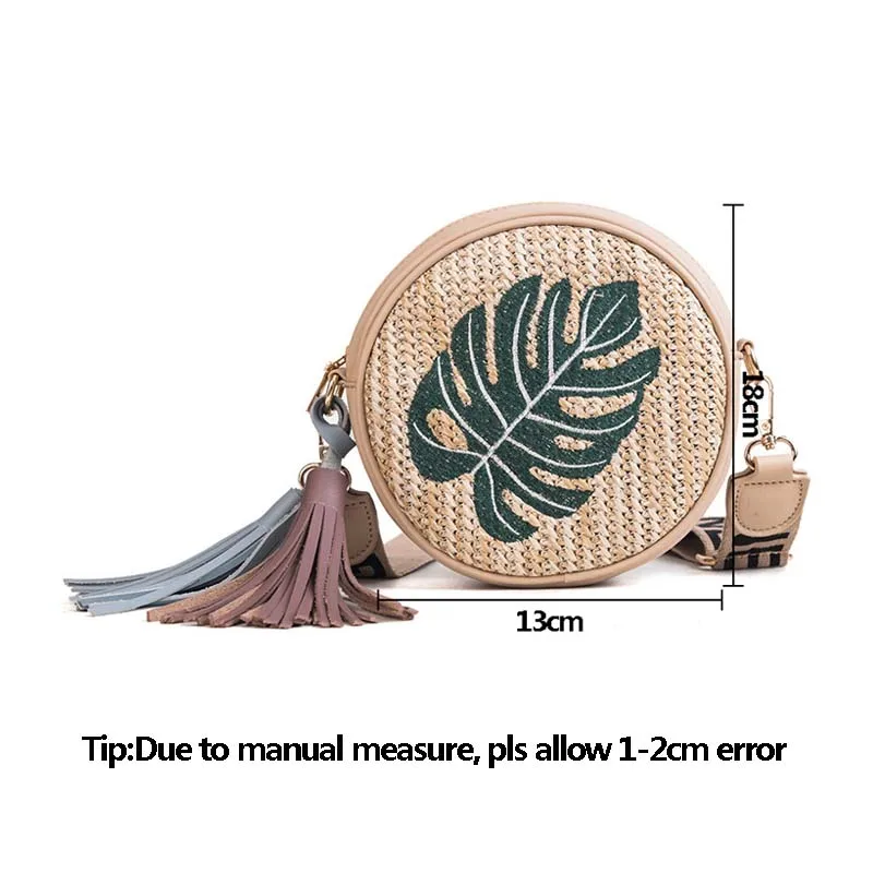 Women Travel Tassel Straw Bag INS Popular Summer Female Handbag Casual Lady Circle Shoulder Bag Pineapple Weave Crossbody SS3231 (15)