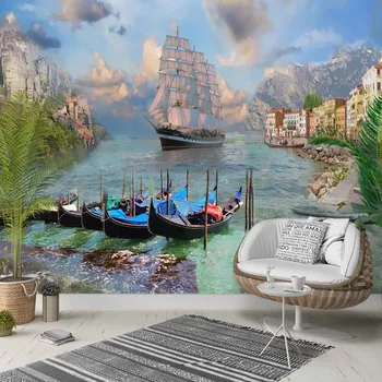 

Else Blue Sea Side Ships Floral Nature 3d Print Photo Cleanable Fabric Mural Home Decor living Room Bedroom Background Wallpaper