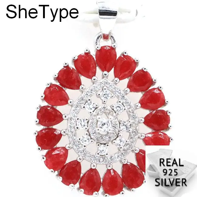 

3.38g Deluxe Pearl Shape Real Red Ruby Golden Citrine Natural Cubic Zirconia Ladies 925 Solid Sterling Silver Pendant 29x20mm