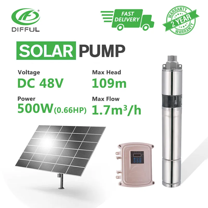 3" DC Screw Deep Well Solar Water Pump Kits 48V 500W MPPT Controller