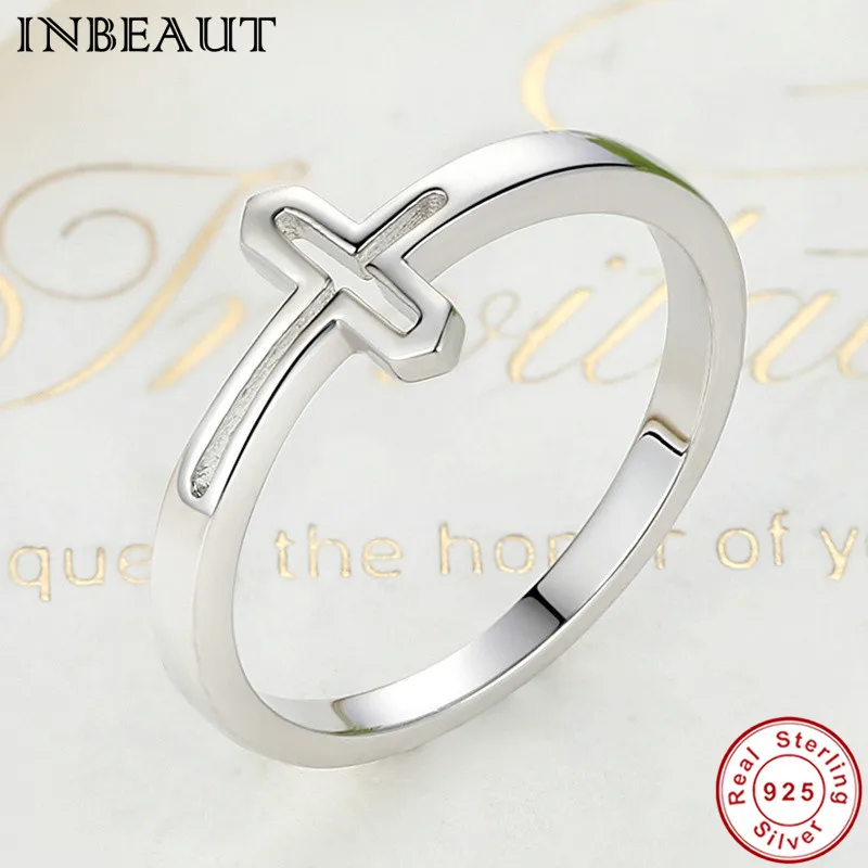 

100% Authentic 925 Sterling Silver Cross Ring for Women,New Trendy Cross Engraved Wedding Rings Real Silver Jewelry Little Girls
