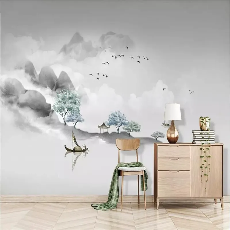 Artistic concept simple ink landscape living room background wall painting custom high-grade mural factory wholesale wallpaper m