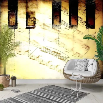 

Else Yellow Black Piano Music Notes Vintage 3d Photo Cleanable Fabric Mural Home Decor living Room Bedroom Background Wallpaper