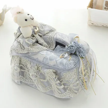 European Bear Cloth Fabric Lace Tissue Box Garden Creative Restaurant Living Room Desktop Paper Towel Storage Box Home Decor - Цвет: L  18cm