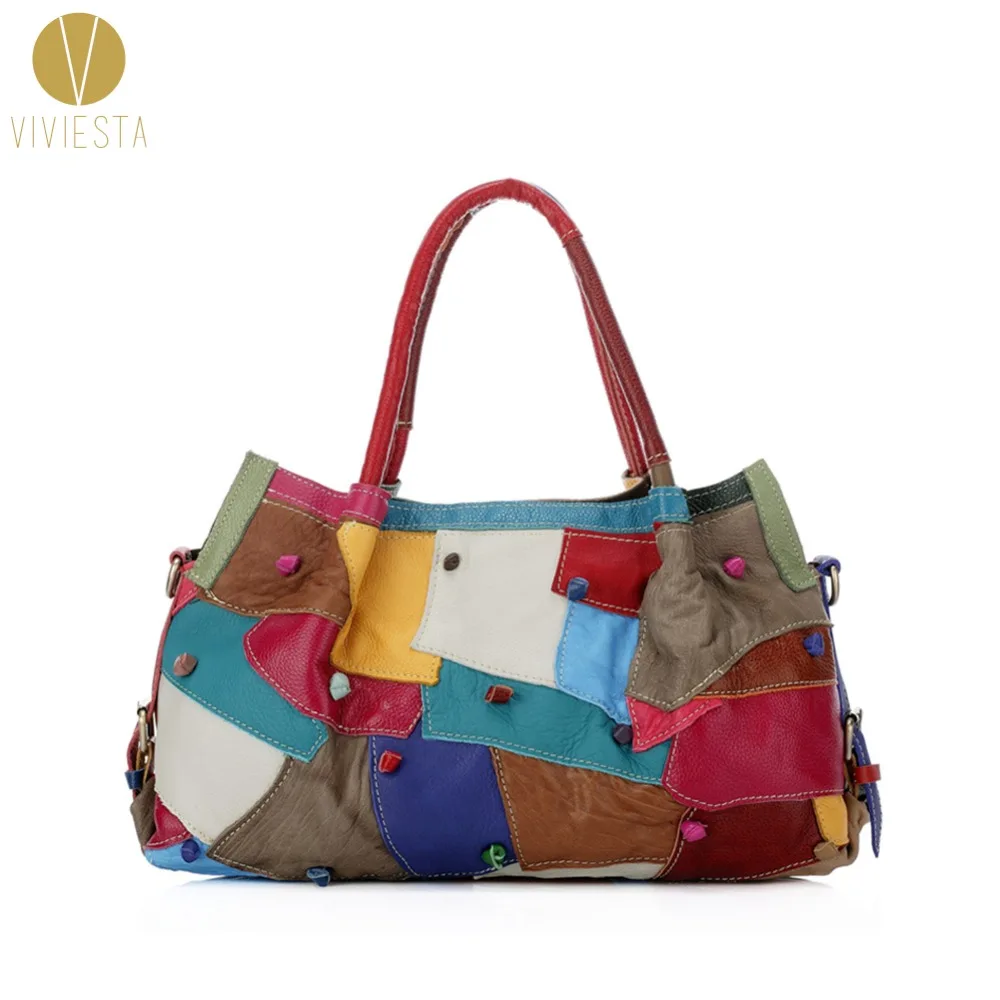 

UNEVEN PATCHWORK GENUINE LEATHER SHOULDER BAG Women's Real Full Grain Soft Cowhide Extra Large Spacious Hobo Tote Handbag