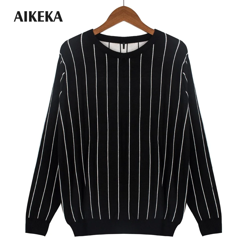 Women top Autumn Winter Pullover vertical stripes all-match Female o-Neck jumper Loose blouse Casual basic knitted Sweater | Женская